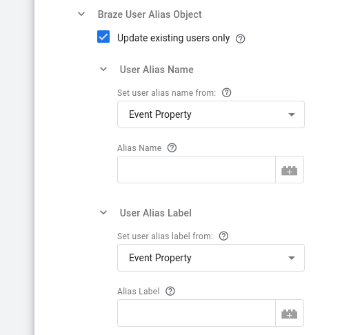 braze user alias object